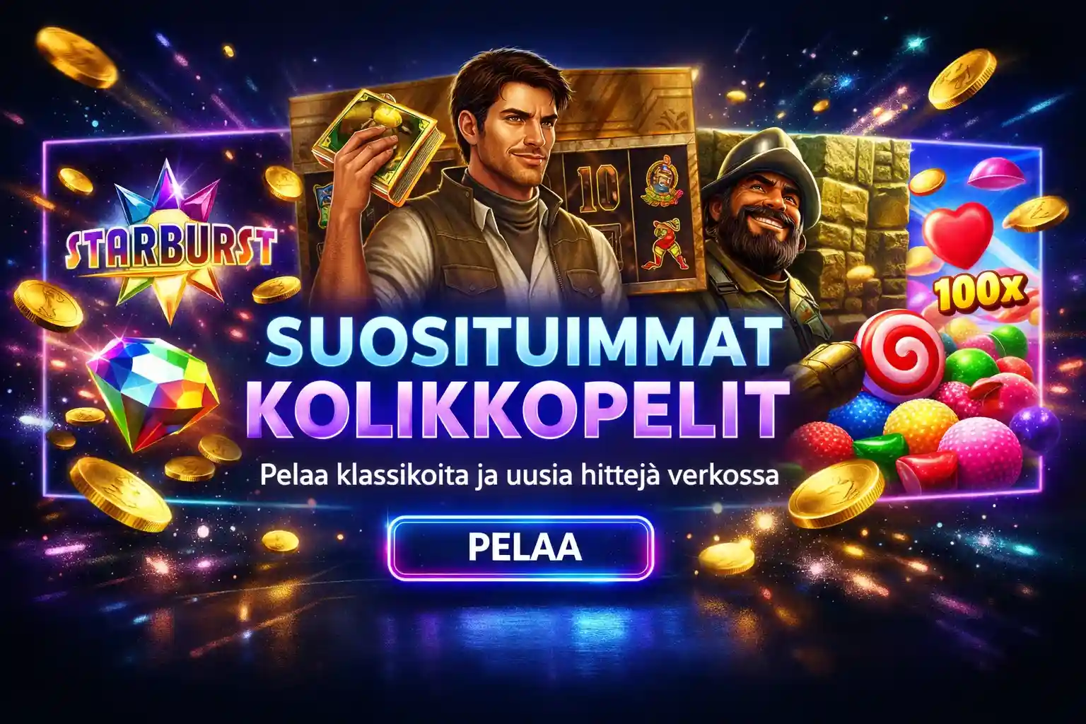 Suositut kolikkopelit ja värikäs kasinotausta